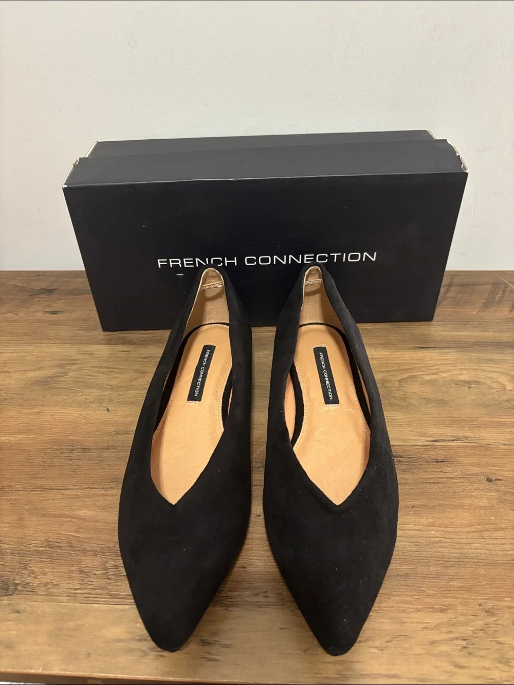 French Connection Black Suede Pointed-Toe Flats - Picture 1 of 5
